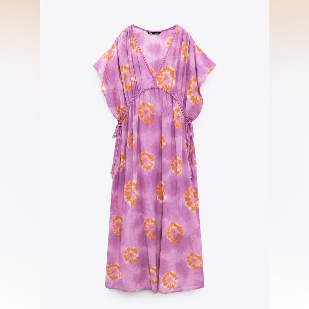 NEW ZARA PRINTED KAFTAN DRESS TIE DYE SIZE XS-S